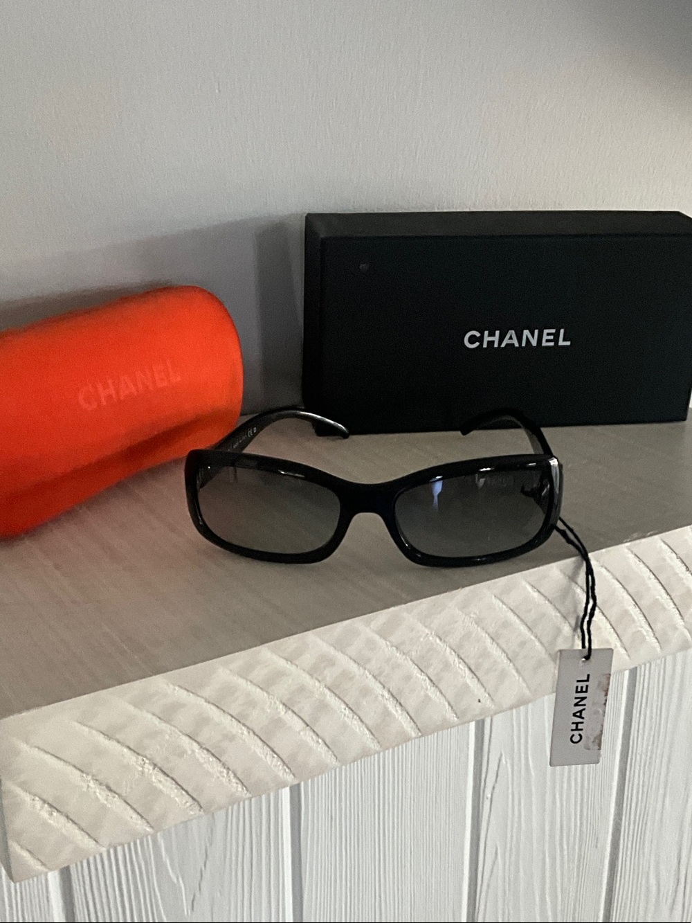 CHANEL Black Gradient Lens Rectangular Sunglasses